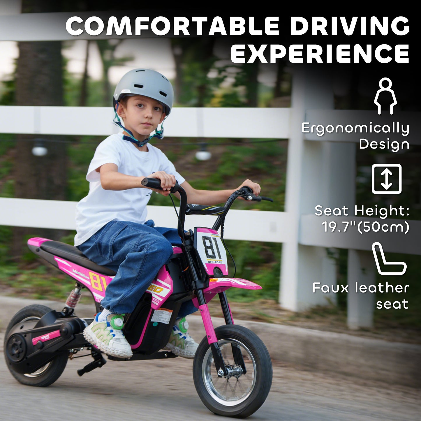 Kids Electric Motorbike, 24V Ride On Motorcycle with 3 Speeds and Rear Suspension, Dirt Bike for 8-12 Years Old, Pink