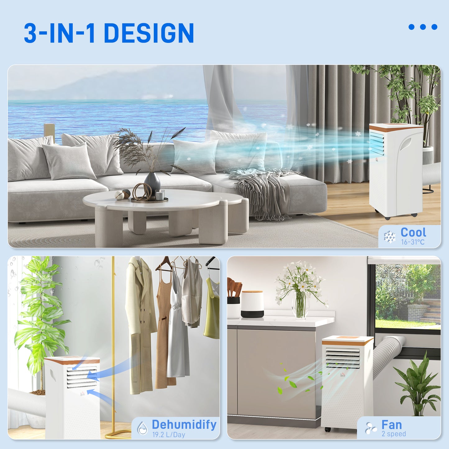 Portable Air Conditioner 10000 BTU, 4-in-1 Air Conditioning Unit with Cooling, Fan, 19.2L/Day Dehumidifier & Sleep Mode