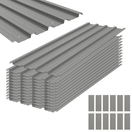 Set of 12 Corrugated Steel Roof Sheet Panels - Light Grey