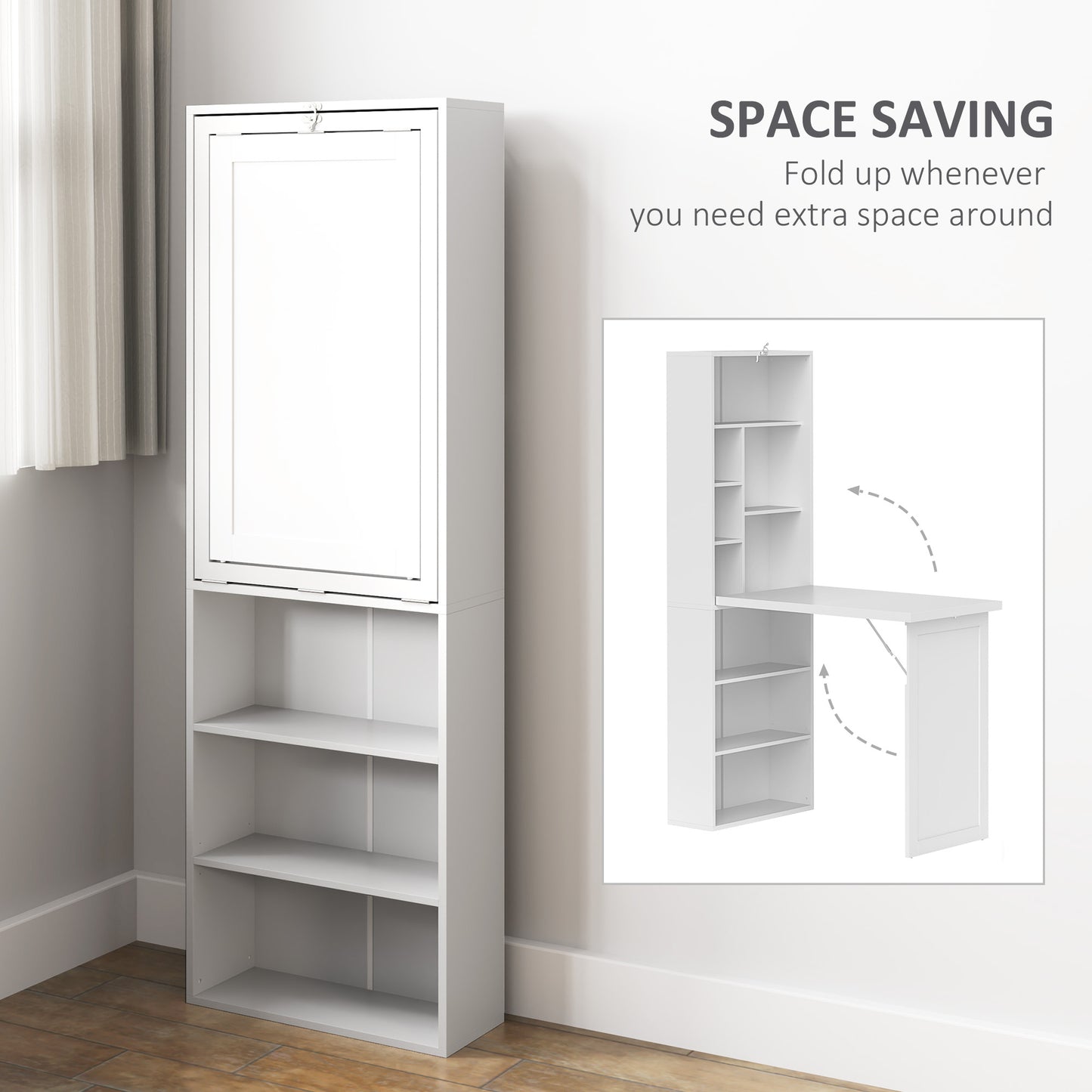 Three-Part Work Desk, with Storage and Writing Board - White