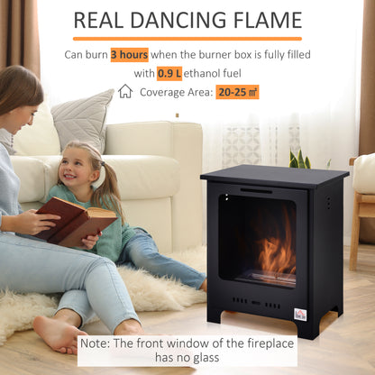 Freestanding Ethanol Fireplace, Bioethanol Fire with 0.9L Tank, 3 Hours Burning Time for Indoor, Black