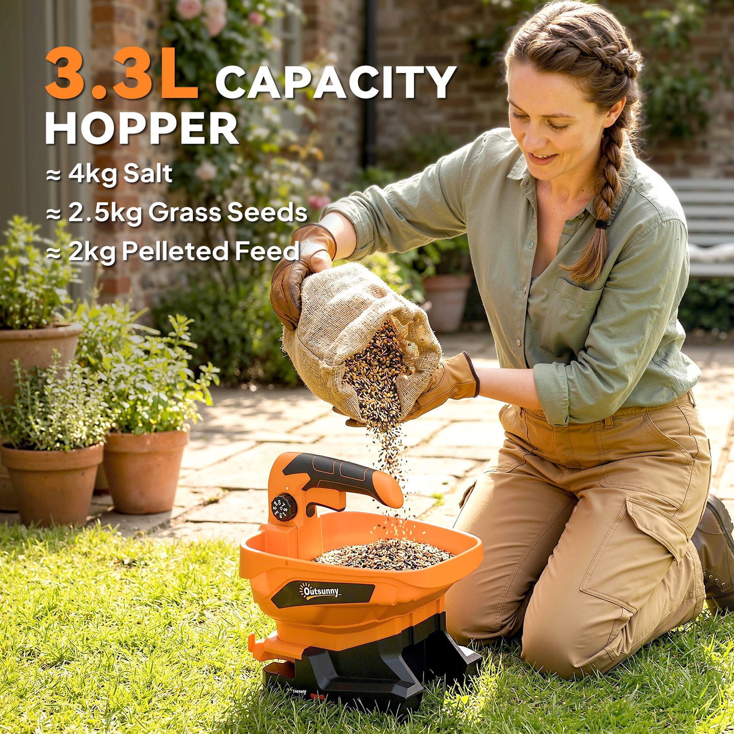Cordless Spreader, 3.3L Handheld Seed Spreader with Adjustable Scatter Width, Adjustable Flow, USB Charging Cable