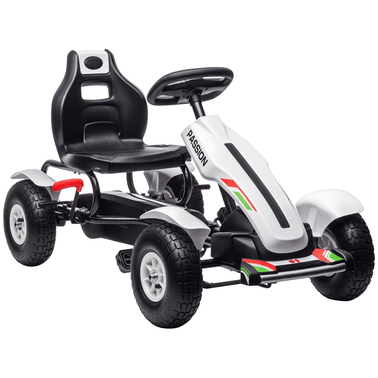 Pedal Go Kart, Kids Ride On Racer with Adjustable Seat, Inflatable Rubber Tyres, Handbrake for Ages 5-12 Years - White