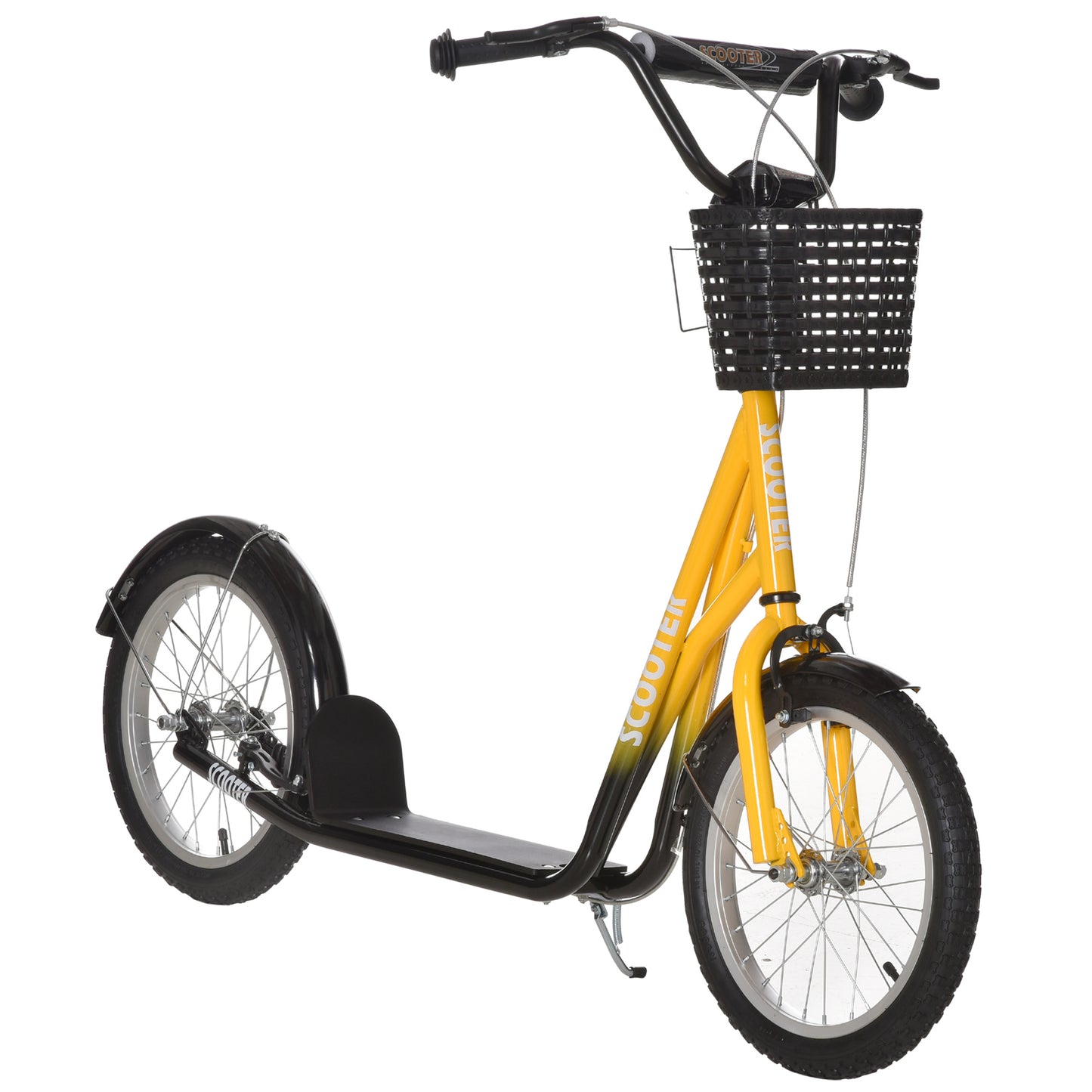 Kids Scooter, Kick Stunt Scooter with Adjustable Handlebar, Dual Brakes, Basket, Cupholder, Mudguard