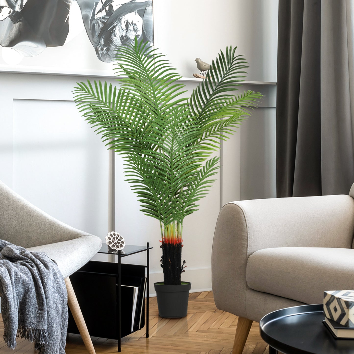150cm Artificial Areca Palm Tree with 12 PE Leaves, Decorative Artificial Plant with Plastic Pot and Flocked Soil