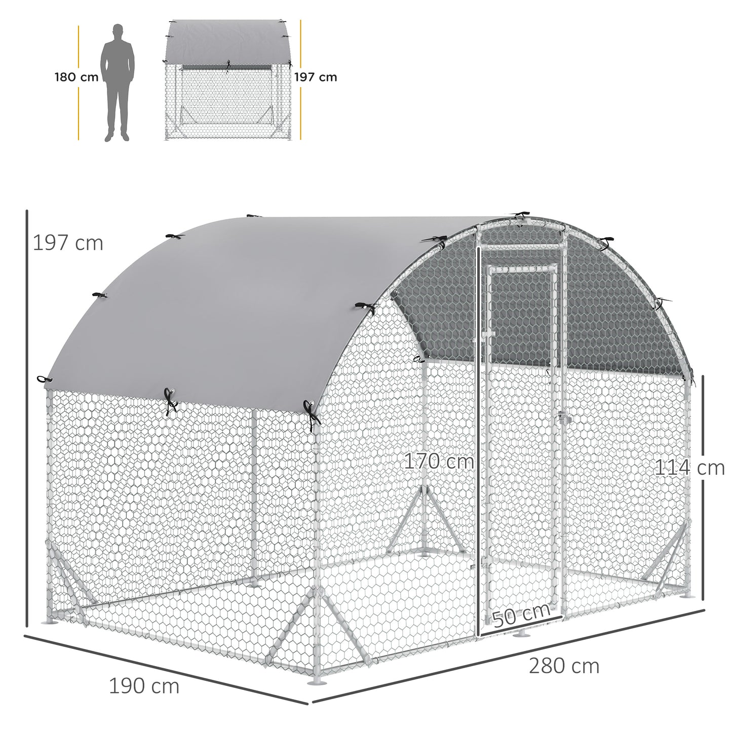 Walk In Chicken Run Galvanised Chicken Coop Hen Poultry House Cage Water-Resist Cover, Silver