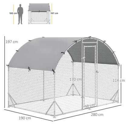 Walk In Chicken Run Galvanised Chicken Coop Hen Poultry House Cage Water-Resist Cover, Silver