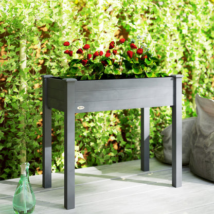 Raised Bed for Garden, Wooden Elevated Planter Box with Bed Liner, for Flower Vegetable Herb, Dark Grey
