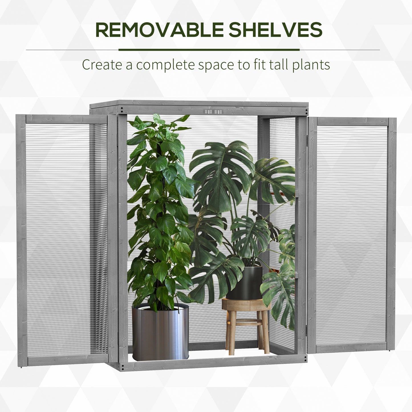 3-tier Wood Greenhouse Garden Polycarbonate Cold Frame Grow House w/ Storage Shelf, Dark Grey