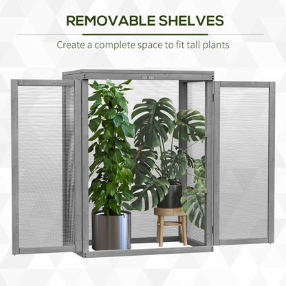 3-tier Wood Greenhouse Garden Polycarbonate Cold Frame Grow House w/ Storage Shelf, Dark Grey