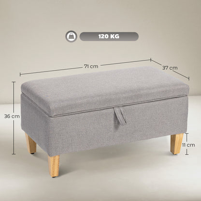 30L Linen Storage Ottoman Padded Footstool with Rubberwood Legs for Storage Box, Bed End, Shoe Bench, Seating, Light Grey