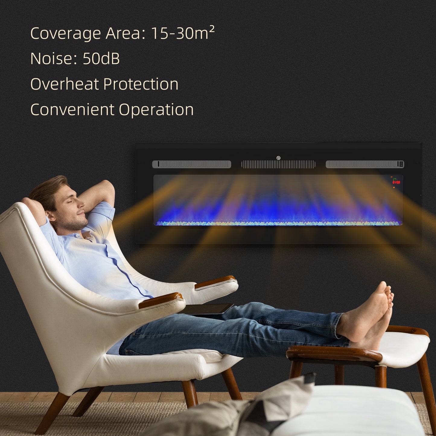 127cm/50" Electric Fireplace, 2000W Recessed and Wall Mounted Electric Fire with Remote Control, 9 Flame Colour and Crystal