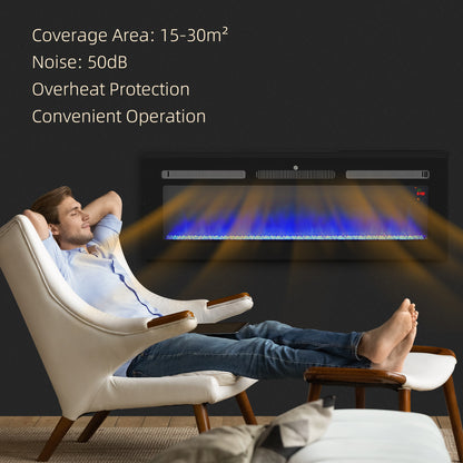 127cm/50" Electric Fireplace, 2000W Recessed and Wall Mounted Electric Fire with Remote Control, 9 Flame Colour and Crystal
