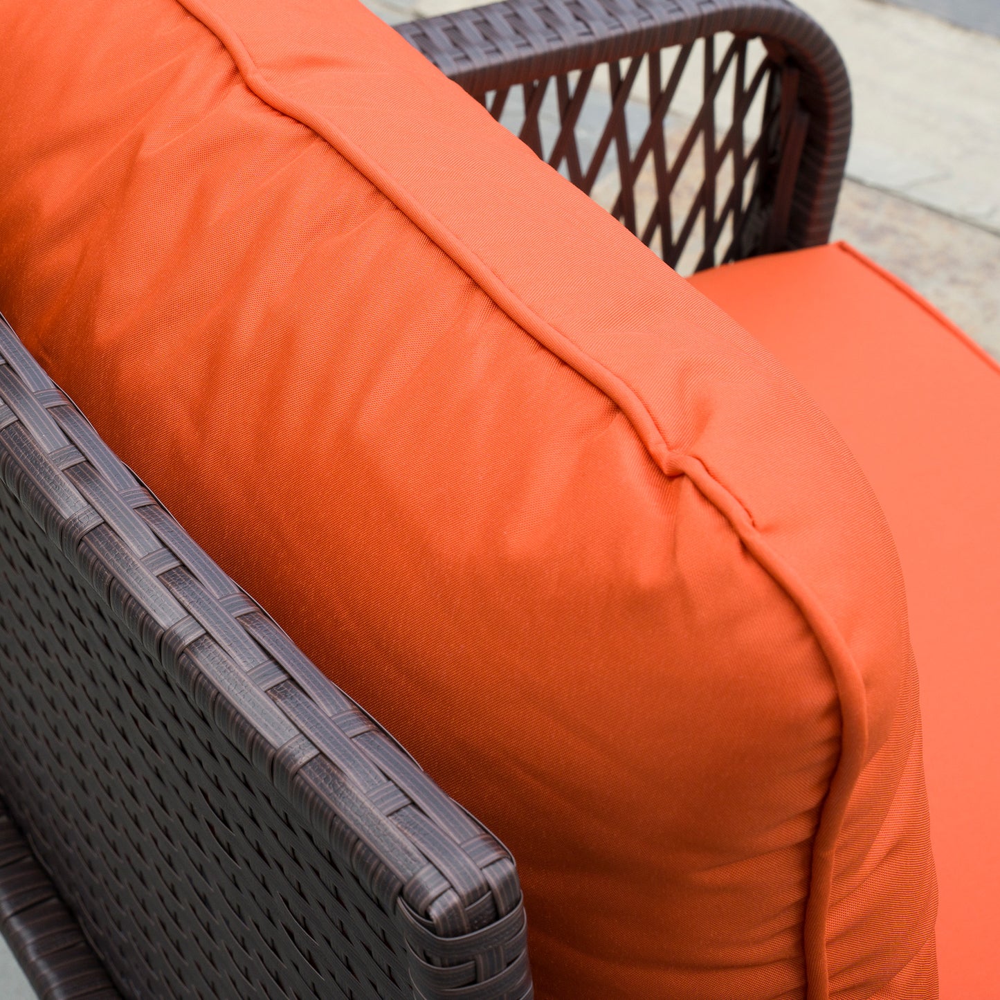 3 Pieces Rattan Bistro Set with Glass Top Coffee Table, Chairs and Cushions for Outdoor, Patio, Balcony, Orange
