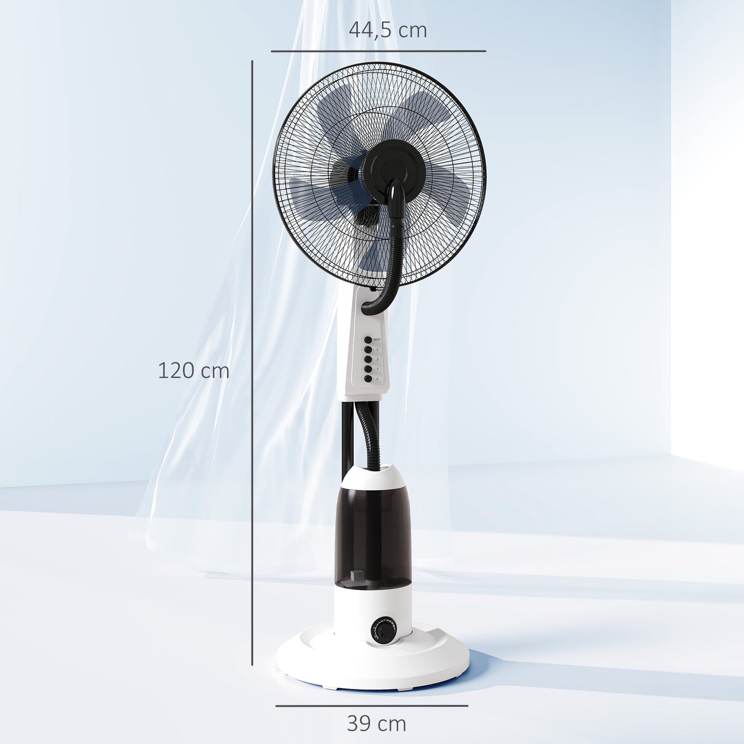 Spray Misting Fan, Floor Fan with Water Mist Spray, 70° Oscillation, Tilt Head, 3 Speeds, 2.8L Water Tank, White