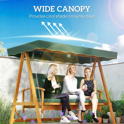 3 Seater 2-in-1 Wooden Garden Swing Seat Swing Chair, Outdoor Convertible Hammock Bench w/cushion, Furniture Lounger Bed