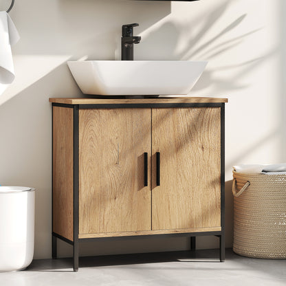 Bathroom Vanity Unit, Under Sink Storage Cabinet with 2 Doors, Adjustable Shelf for Basin without or with Pedestal, Oak