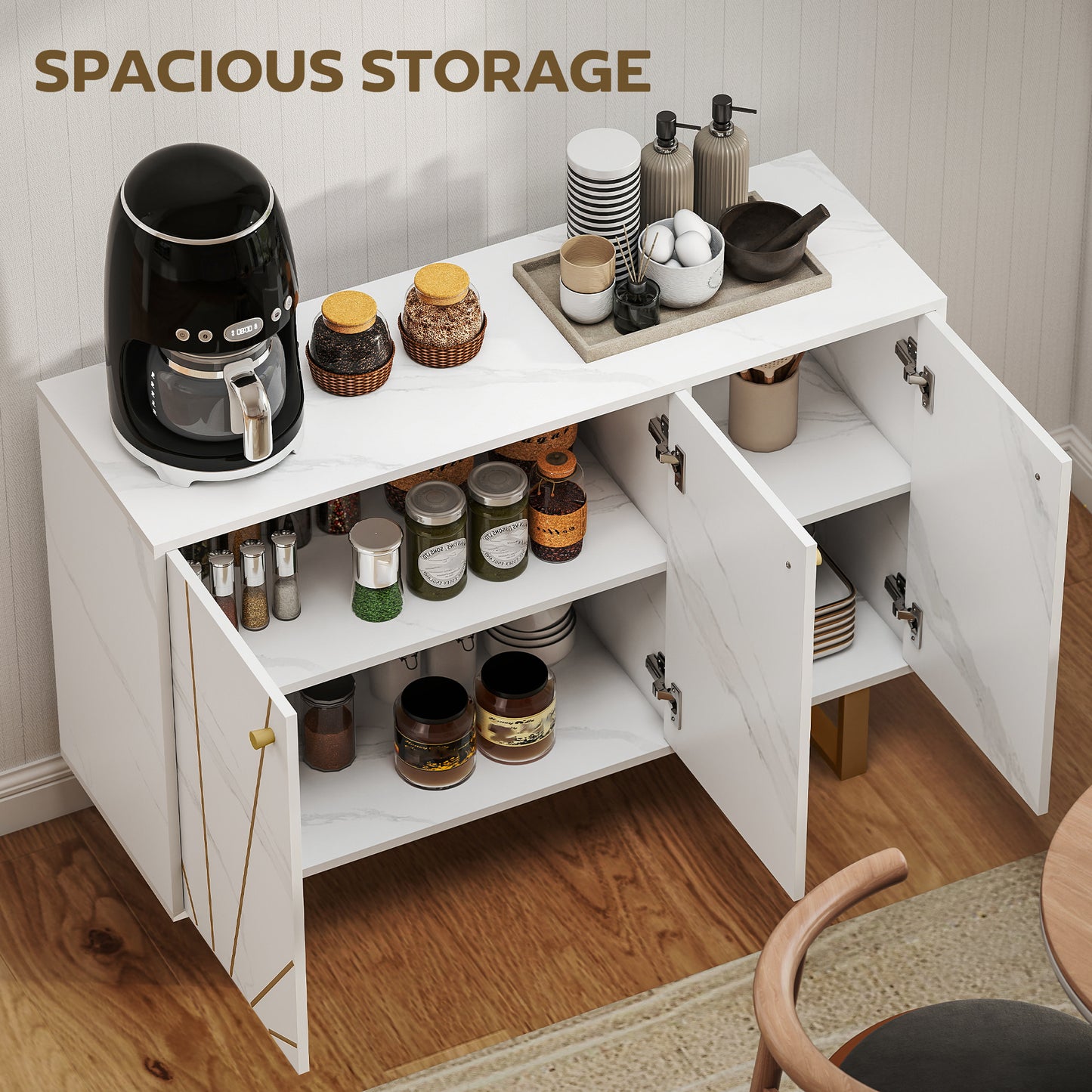 Sideboard Storage Cabinet, Modern Storage Cupboard with Adjustable Shelves and Metal Legs for Living Room, Kitchen