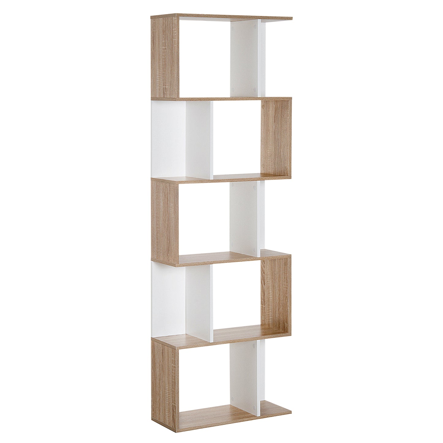 Bookcase, S-Shaped Wooden Bookshelf, 5/6 Tiers Freestanding Storage Shelf, Home Office Decorative Display Stand Rack