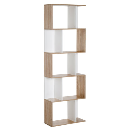 Bookcase, S-Shaped Wooden Bookshelf, 5/6 Tiers Freestanding Storage Shelf, Home Office Decorative Display Stand Rack