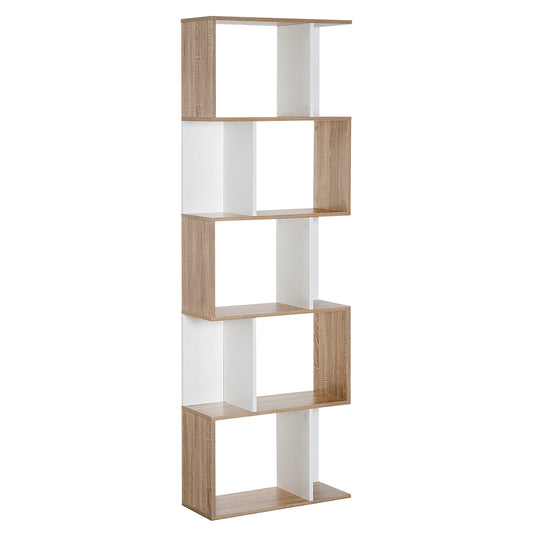 Bookcase, S-Shaped Wooden Bookshelf, 5/6 Tiers Freestanding Storage Shelf, Home Office Decorative Display Stand Rack