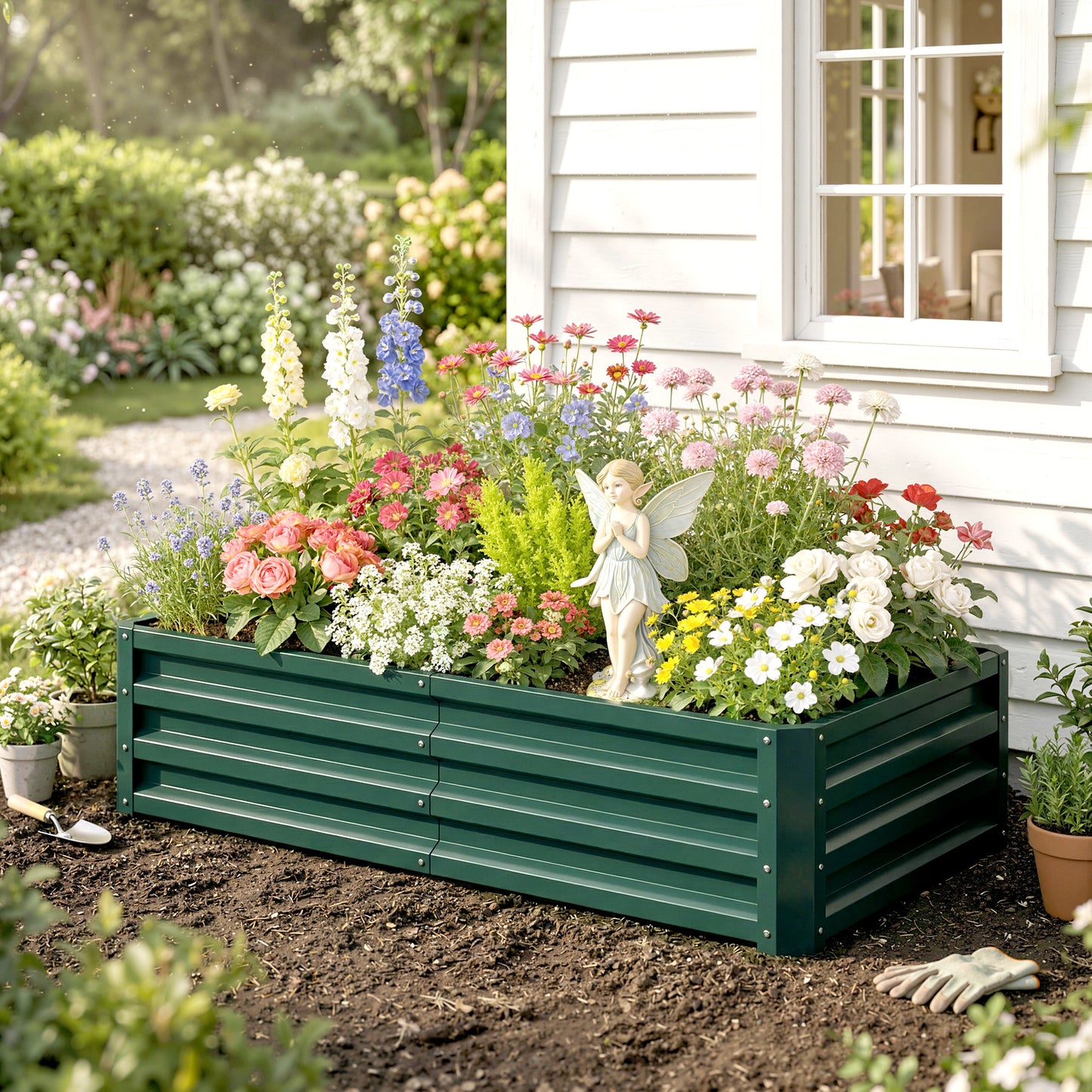 Raised Beds for Garden, Galvanized Outdoor Planters, for Herbs and Vegetables, Use for Patio, Backyard, Balcony, Green