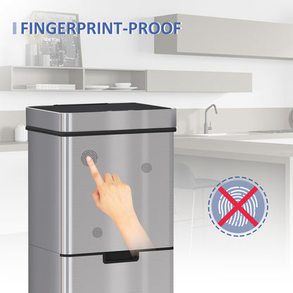 72L Recycling Sensor Bin Stainless Steel 3 Compartments For Both Wet/Dry Waste w/Removable Lid Kitchen Home