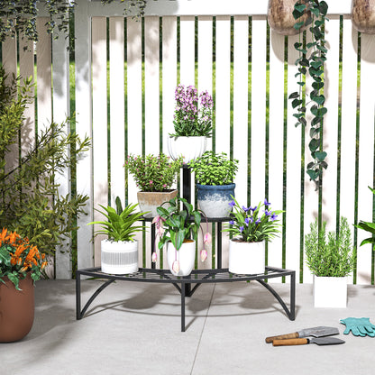 Three-Tier Corner Metal Plants Shelves - Black