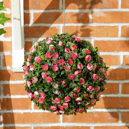 Set of 2 Decorative Artificial Plants, UV-protected Artificial Plant Topiary Rose Balls
