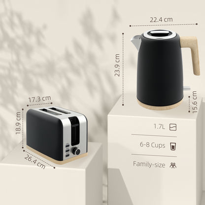 Stainless Steel Kettle and Toaster Set, 1.7L 3000W Fast Boil Kettle & 2 Slice Toaster Kitchen Set
