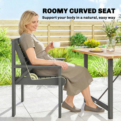 Wooden Garden Dining Chair, Outdoor Chair Garden Armchair with Curved Seat and Wide Armrests, Grey Embossed Finish