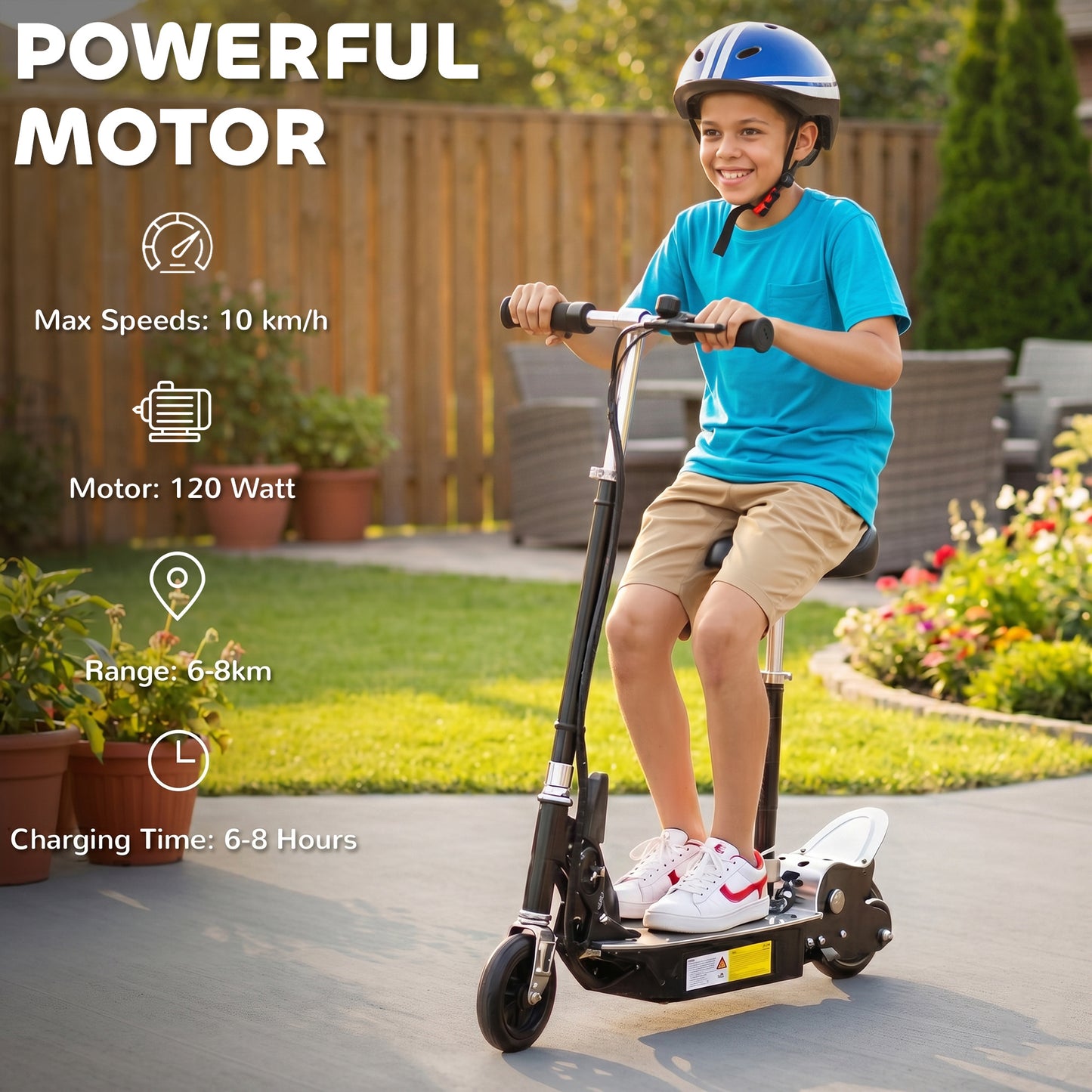Foldable Powered Scooter with Adjustable Handle, Brake, Black