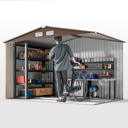 9 x 6ft Metal Garden Shed, Outdoor Storage Tool House with Ventilation Slots, Foundation Kit and Lockable Double Doors