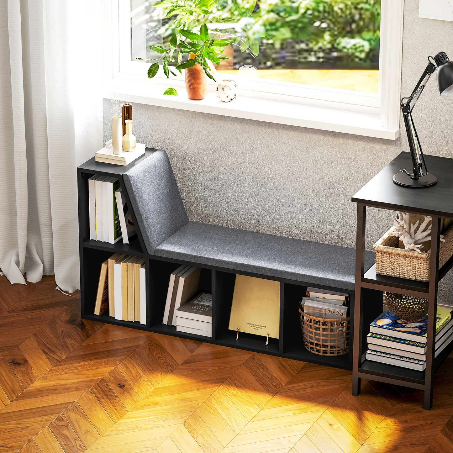 2 Tier Modern Bookcase Bookshelf with Removable Cushions for Living Room