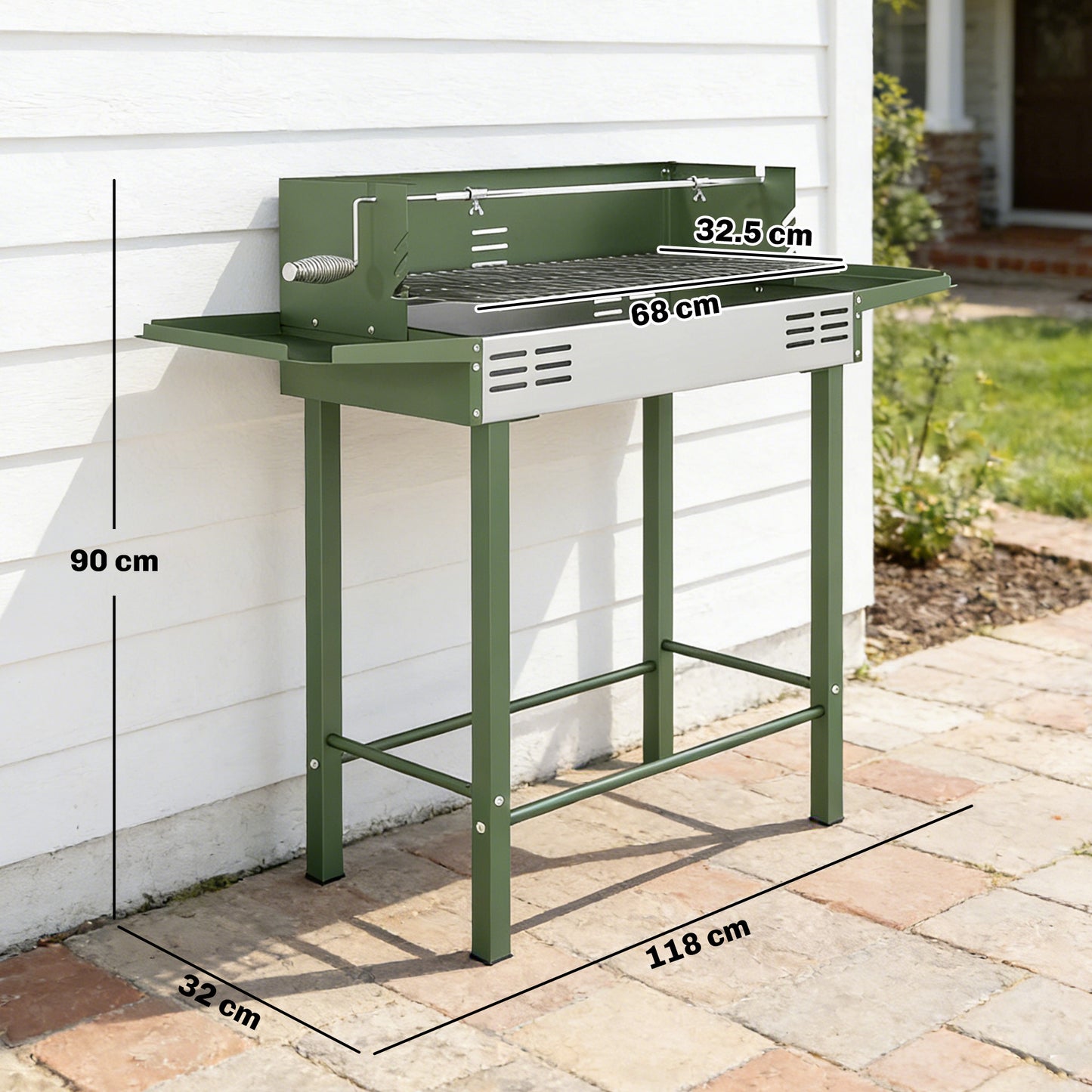 BBQ Rotisserie Grill Roaster Charcoal Spit Roasting Machine for Chicken Turkey with 3-Level Grill Grate, Side Shelves