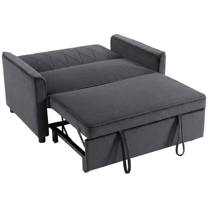 2 Seater Sofa Bed, 3-in-1 Convertible Pull Out Sleeper Sofa with Click-Clack Adjustable Backrest, Dark Grey