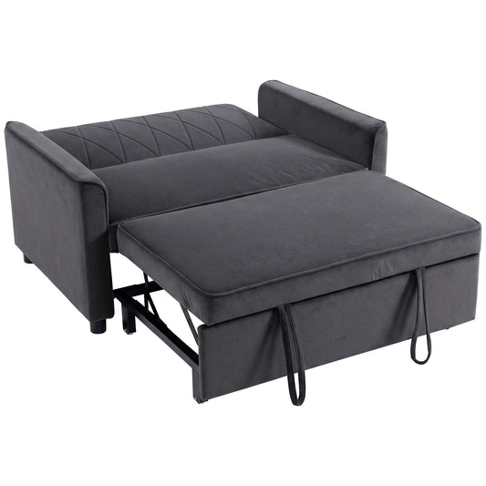 2 Seater Sofa Bed, 3-in-1 Convertible Pull Out Sleeper Sofa with Click-Clack Adjustable Backrest, Dark Grey