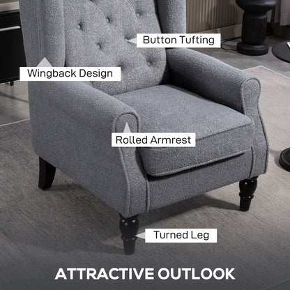 Wingback Accent Chair, Retro Upholstered Button Tufted Occasional Chair for Living Room and Bedroom, Grey