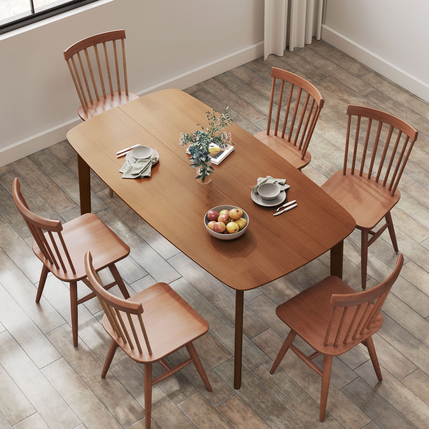Pine Wood Rectangular Dining Table - Light Brown