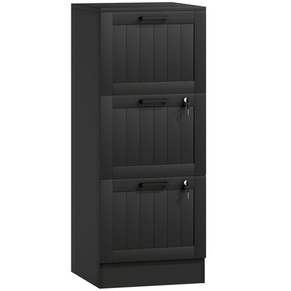 3 Drawer Filing Cabinet with Lock, Office Storage Cabinet with Adjustable Hanging Bars for A4 Letter Size Files, Black