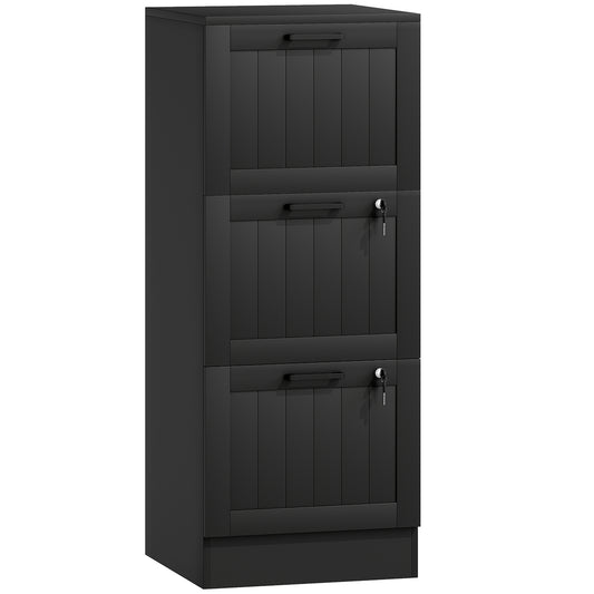 3 Drawer Filing Cabinet with Lock, Office Storage Cabinet with Adjustable Hanging Bars for A4 Letter Size Files, Black