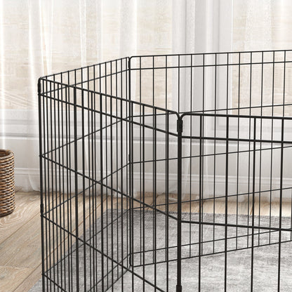 Dog Playpen, Puppy Pen, Eight-Panel Metal Fence, for Small Dogs, Indoors, Outdoors - Black