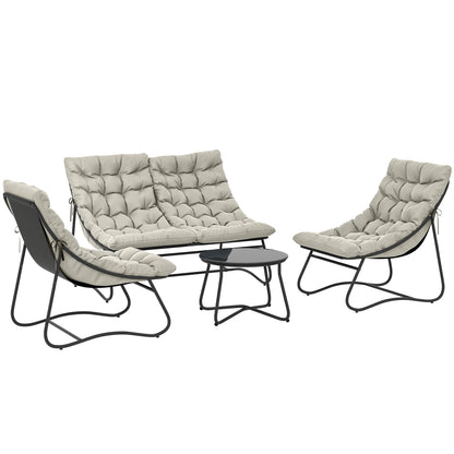 4 Seater Garden Furniture Set, Conversation Set with Loveseat Sofa, Chairs, Glass Coffee Table, Thick Cushions