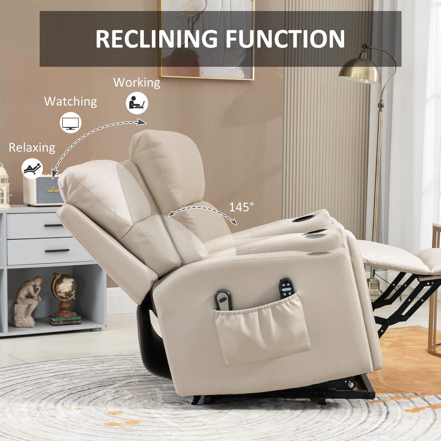 Electric Riser and Recliner Chair, with Massage and Heat - Beige