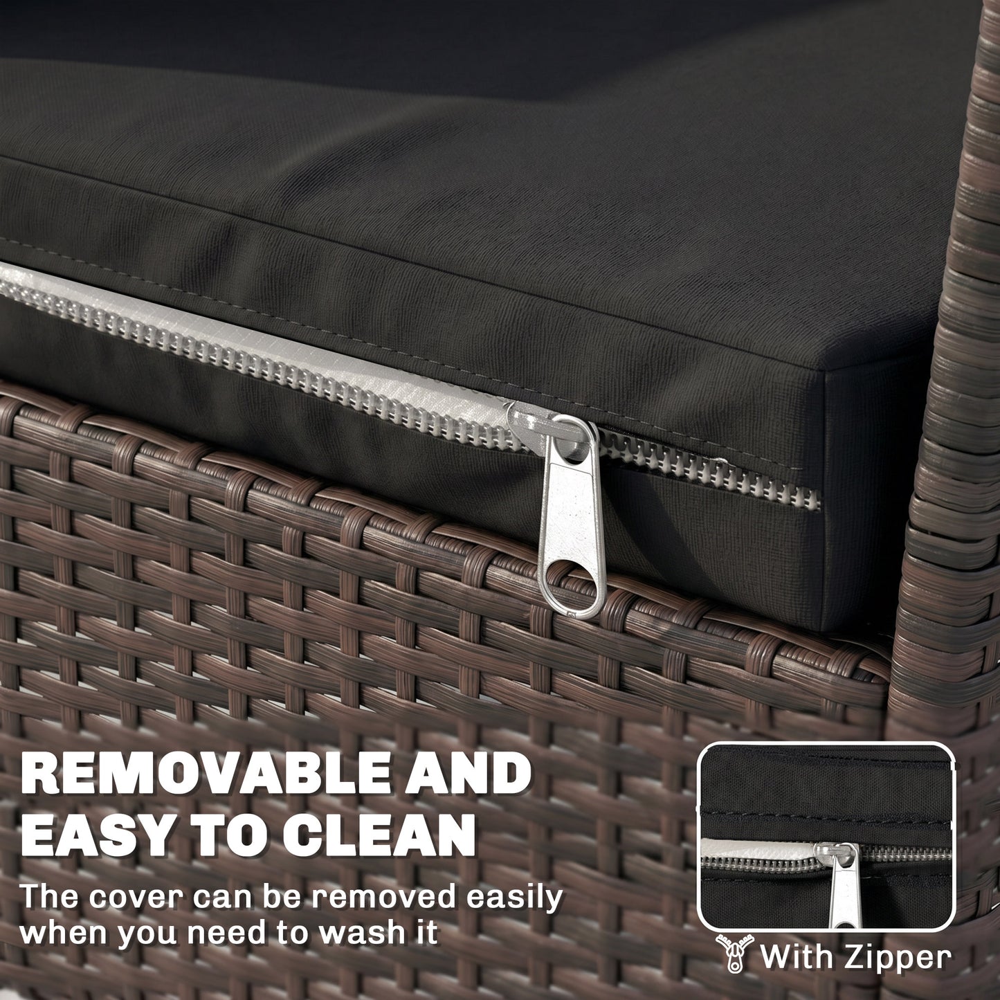 Outdoor Seat Cushion Pads for Rattan Furniture, 3 PCs Garden Furniture Cushions, Black