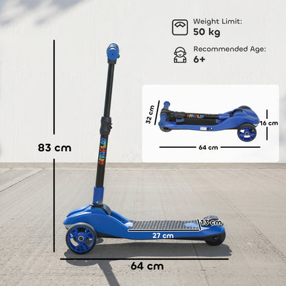 Three-Wheel Foldable Electric Scooter for Kids Aged 6-10 Years, Blue