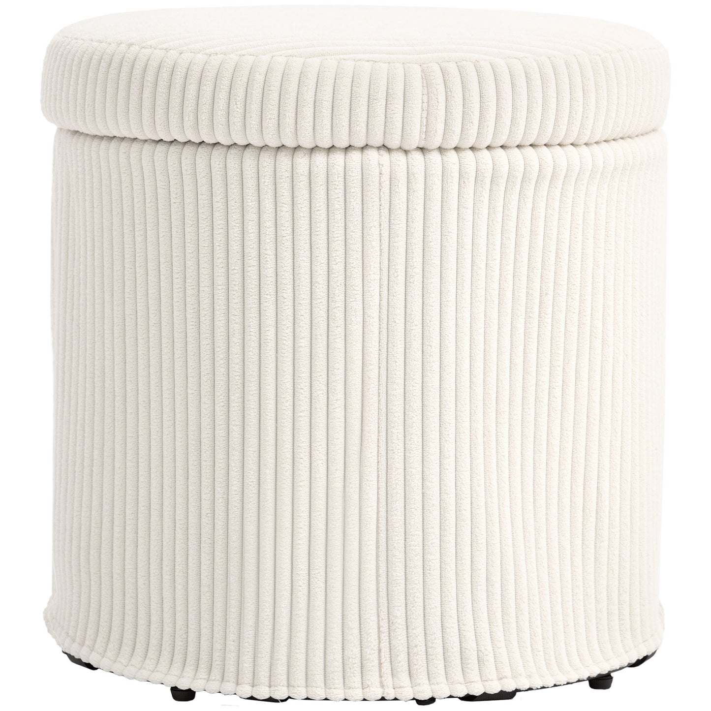 40cm Round Storage Ottoman, Corduroy Footstool with Removable Lid and Legs, Vanity Stool for Living Room, Bedroom, Beige