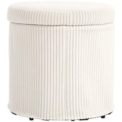 40cm Round Storage Ottoman, Corduroy Footstool with Removable Lid and Legs, Vanity Stool for Living Room, Bedroom, Beige