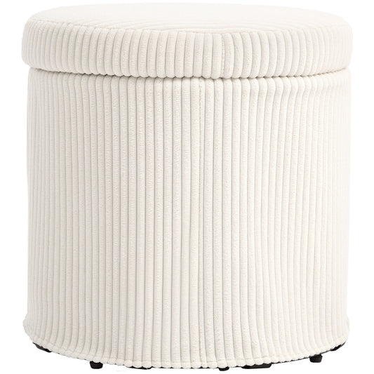 40cm Round Storage Ottoman, Corduroy Footstool with Removable Lid and Legs, Vanity Stool for Living Room, Bedroom, Beige