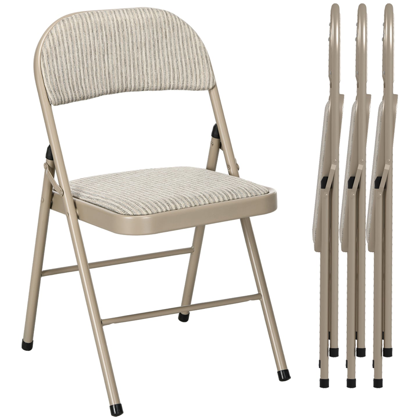 Linen-Look Set of Four Cushioned Folding Chairs - Beige
